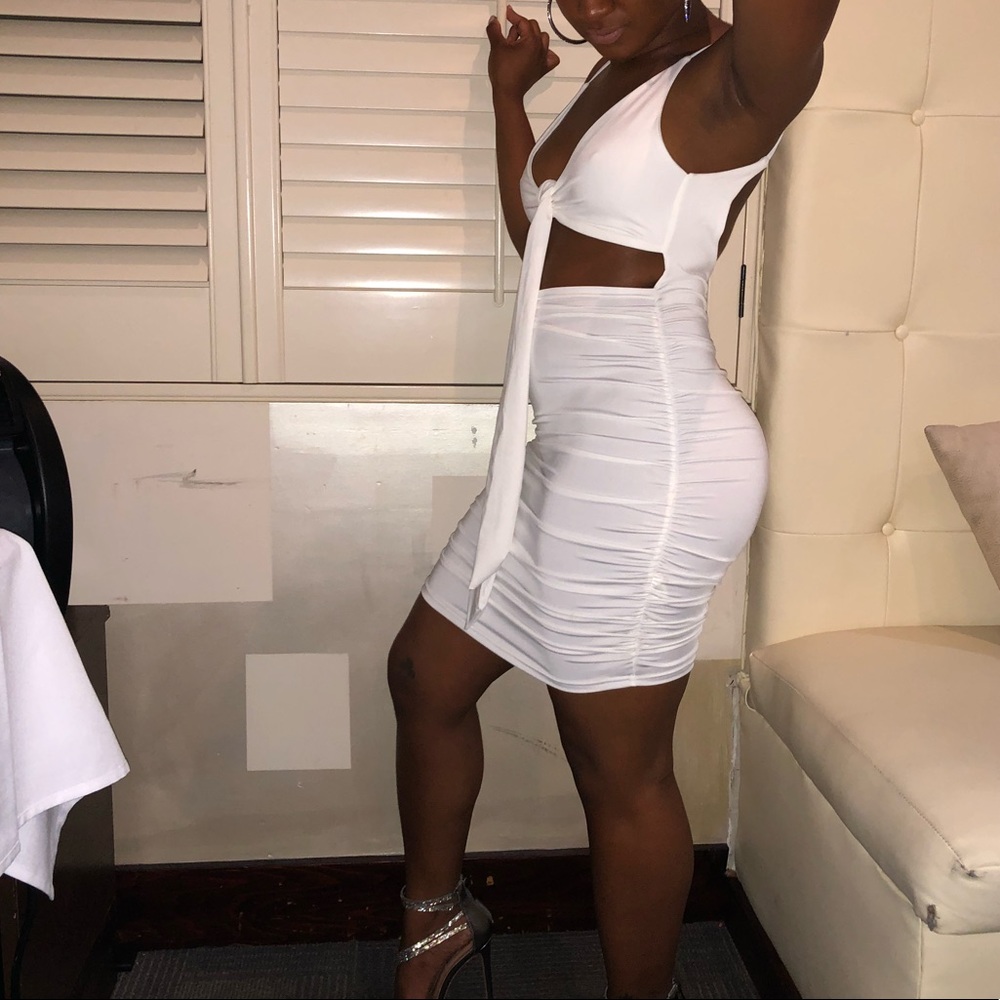 SOLD!!! White Ruched Cut Out Bodycon Dress